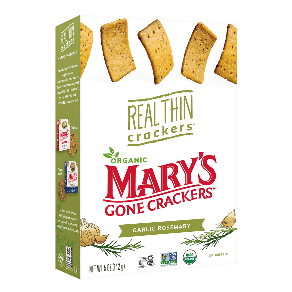 Mary's Gone Crackers REAL Thin Crackers Garlic Rosemary