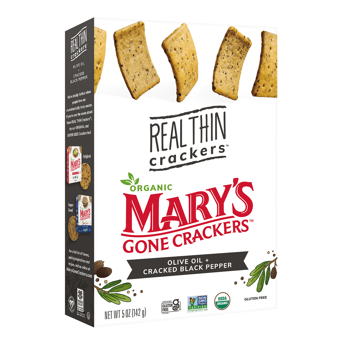 Mary's Gone Crackers REAL Thin Olive Oil + Black Pepper