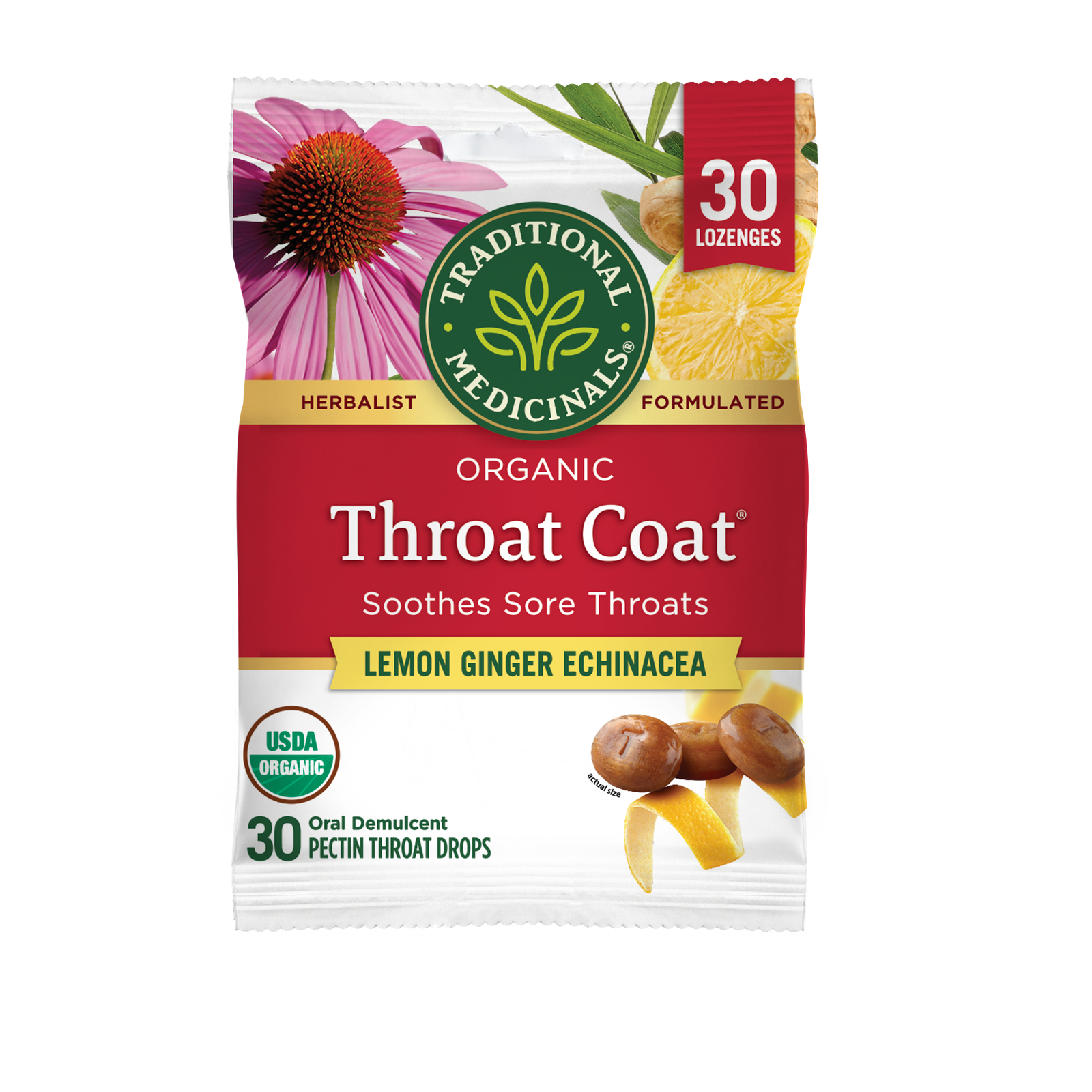 Traditional Medicinals Throat Coat® Lemon Ginger Echinacea Lozenges, 30 ct.