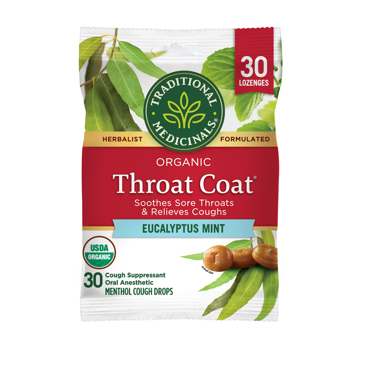 Traditional Medicinals Throat Coat® Eucalyptus Mint Lozenges, 30 ct.