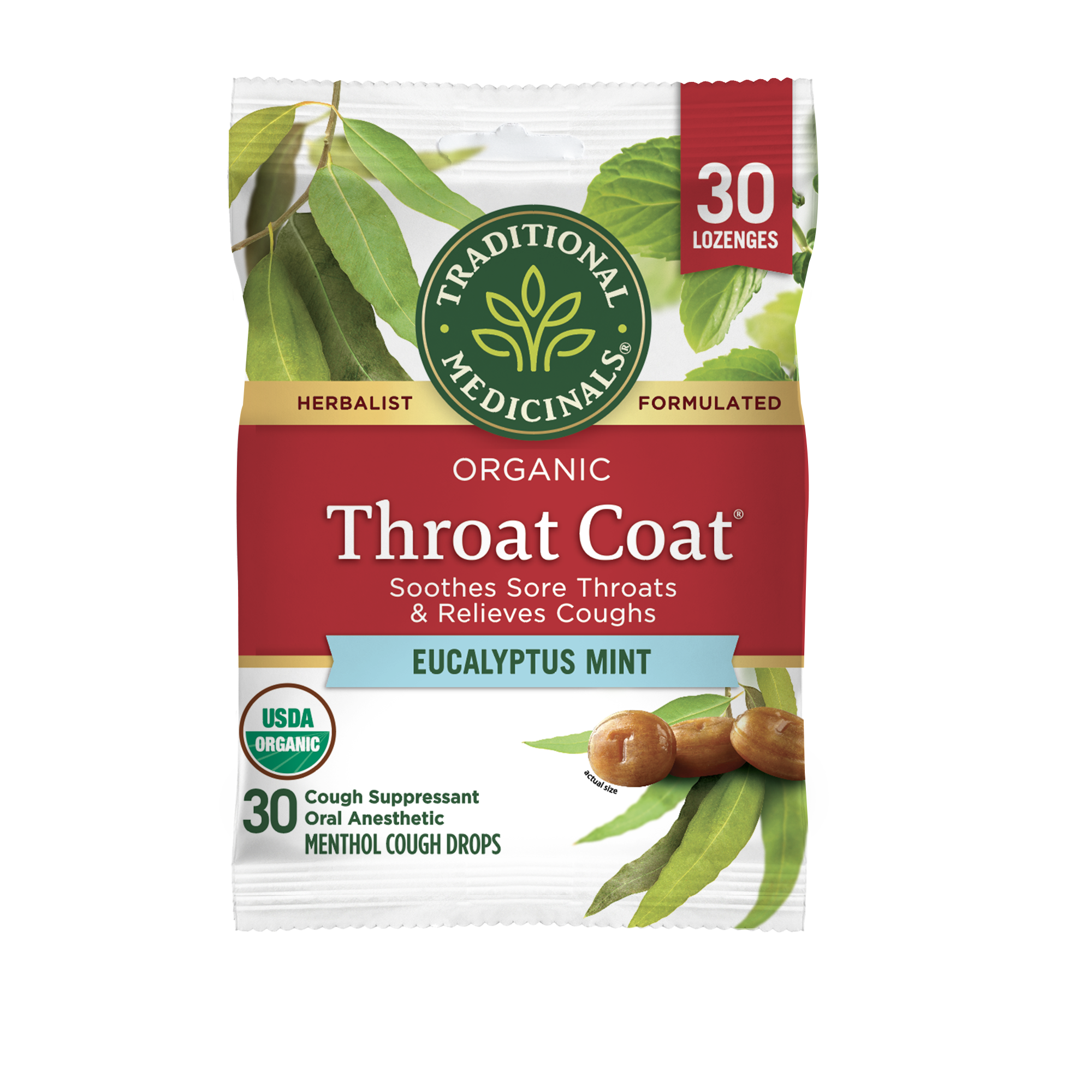 Traditional Medicinals Throat Coat® Eucalyptus Mint Lozenges, 30 ct.
